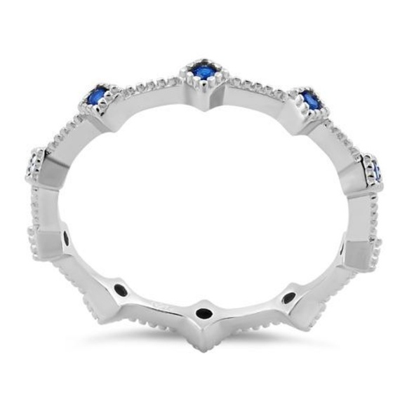 NWOT Sterling Silver Eternity Thin Blue Spinel CZ Ring size 5 and 6 - Picture 6 of 14